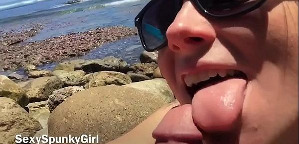  Teen Swallows Cum on the Beach After Sloppy Blow Job